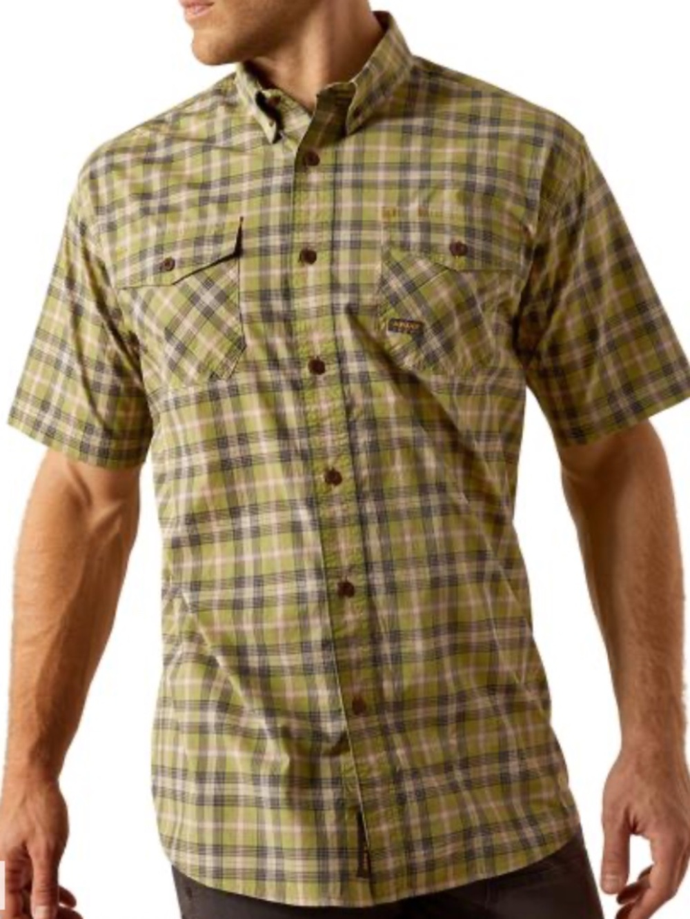Ariat Rebar Made Tough Plaid Short-Sleeve Button-Down Stretch Work Shirt